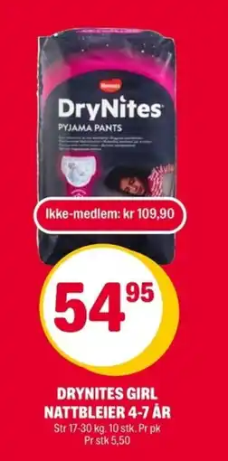 Coop Extra Drynites girl nattbleier 4-7 år tilbud