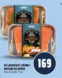 Coop Obs GP laksefilet/skinn / hvitløk og urter tilbud