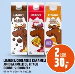 Coop Obs Litago sjokolade & karamell jordbærmelk og litago dobbel sjokomelk tilbud