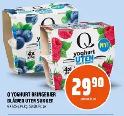 Coop Obs Q Yoghurt bringebær blåbær uten sukker tilbud