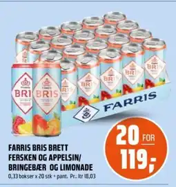 Coop Obs Farris Bris brett fersken og appelsin/ bringebær og limonade tilbud
