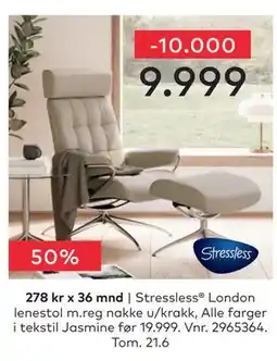 Skeidar Stressless London lenestol m.reg nakke u/krakk tilbud