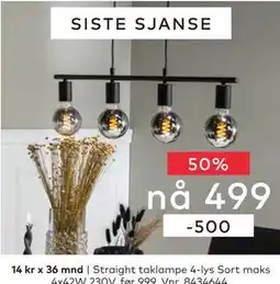 Skeidar Straight taklampe 4-lys tilbud