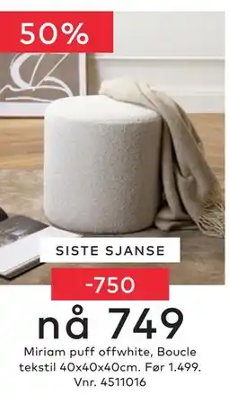 Skeidar Miriam puff offwhite tilbud