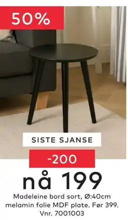 Skeidar Madeleine bord sort tilbud