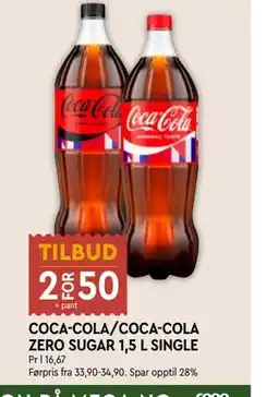 Coop Mega COCA-COLA/COCA-COLA ZERO SUGAR 1,5 L SINGLE tilbud