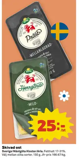 Stora Coop Skivad ost Sverige/Wästgöta Kloster/Arla. tilbud