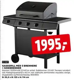 jem & fix GASSGRILL MED 3 BRENNERE + SIDEBRENNER tilbud