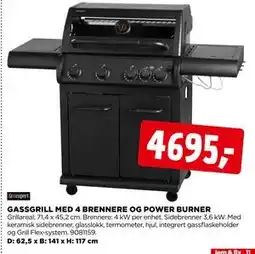 jem & fix GASSGRILL MED 4 BRENNERE OG POWER BURNER tilbud