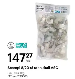 Storcash Scampi 8/20 rå uten skall ASC tilbud