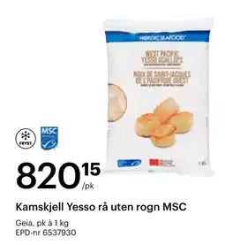 Storcash Kamskjell Yesso rå uten rogn MSC tilbud