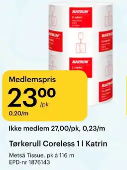 Storcash Tørkerull Coreless 1 l Katrin tilbud