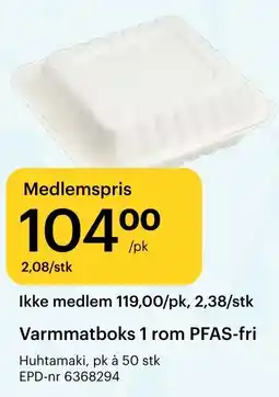Storcash Varmmatboks 1 rom PFAS-fri tilbud