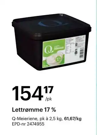 Storcash Q-Meieriene Lettrømme 17 % tilbud