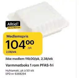 Storcash Varmmatboks 1 rom PFAS-fri tilbud