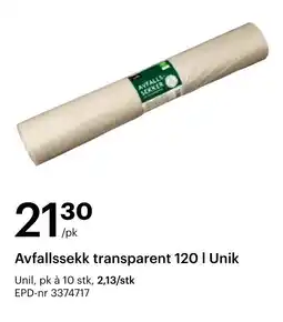 Storcash Avfallssekk transparent 120 l Unik tilbud