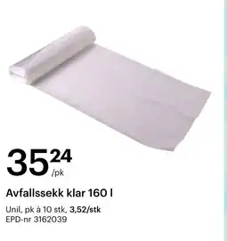 Storcash Avfallssekk klar 160 l tilbud