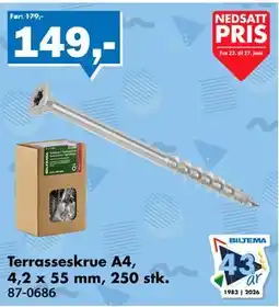 Biltema Terrasseskrue A4, 4,2 x 55 mm, 250 stk tilbud