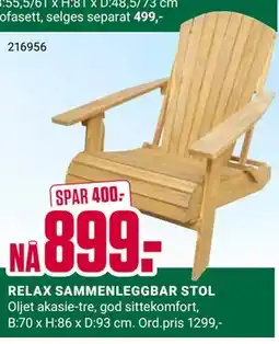 Europris RELAX SAMMENLEGGBAR STOL tilbud