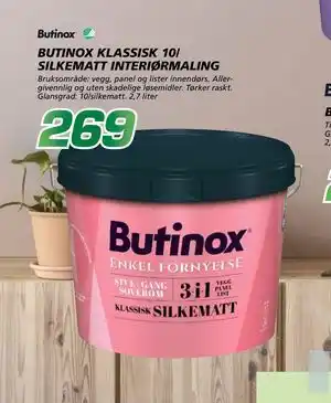 Coop Byggmix BUTINOX KLASSISK 10/ SILKEMATT INTERIØRMALING tilbud