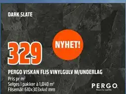 Obs Bygg PERGO VISKAN FLIS VINYLGULV M/UNDERLAG tilbud