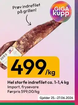 Gigaboks Hel storfe indrefilet ca. 1-1,4 kg tilbud