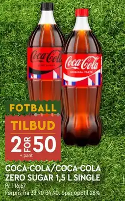 Coop Mega COCA-COLA/COCA-COLA ZERO SUGAR 1,5 L SINGLE tilbud