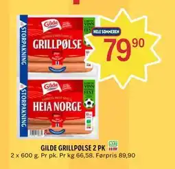 Coop Prix GILDE GRILLPØLSE 2 PK tilbud