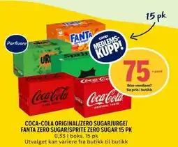 Coop Prix COCA-COLA ORIGINAL/ZERO SUGAR/URGE/ FANTA ZERO SUGAR/SPRITE ZERO SUGAR 15 PK, Medlemspris tilbud