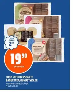 Coop Obs COOP STEINOVNSBAKTE BAGUETTER/RUNDSTYKKER tilbud