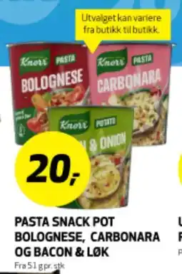 Bunnpris PASTA SNACK POT BOLOGNESE, CARBONARA OG BACON & LØK tilbud