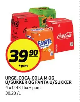 Bunnpris URGE, COCA-COLA M OG U/SUKKER OG FANTA U/SUKKER tilbud