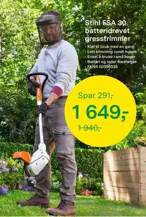 Felleskjøpet Stihl FSA 30 batteridrevet gresstrimmer tilbud