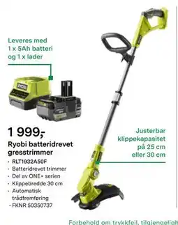 Felleskjøpet Ryobi batteridrevet gresstrimmer tilbud