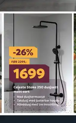 Megaflis Celeste Stoke 250 dusjsett matt sort tilbud