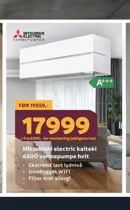 Megaflis Mitsubishi electric kaiteki 6600 varmepumpe hvit tilbud
