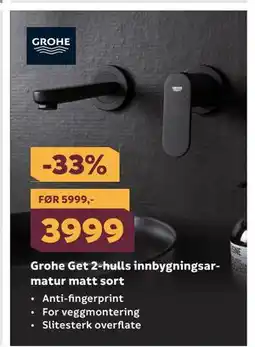 Megaflis Grohe Get 2-hulls innbygningsarmatur matt sort tilbud