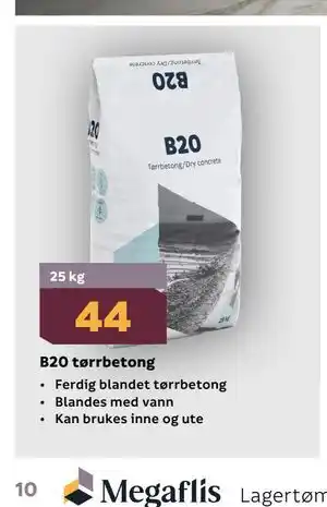 Megaflis B20 tørrbetong tilbud