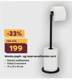 Megaflis Wenko papir- og reserverullholder sort tilbud