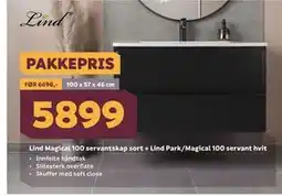 Megaflis Lind Magical 100 servantskap sort + Lind Park/Magical 100 servant hvit tilbud