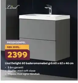 Megaflis Lind Delight 60 baderomsmøbel grå 60 x 62 x 46 cm tilbud