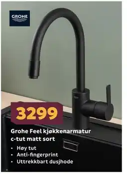 Megaflis Grohe Feel kjøkkenarmatur c-tut matt sort tilbud