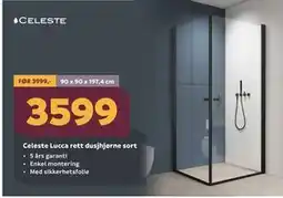 Megaflis Celeste Lucca rett dusjhjørne sort tilbud