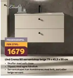 Megaflis Lind Crema 80 servantskap beige 79 x 45,5 x 55 cm tilbud