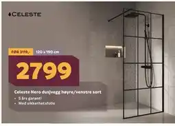 Megaflis Celeste Nero dusjvegg høyre/venstre sort tilbud