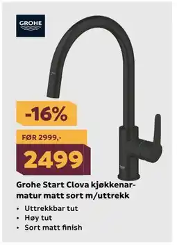 Megaflis Grohe Start Clova kjøkkenarmatur matt sort m/uttrekk tilbud