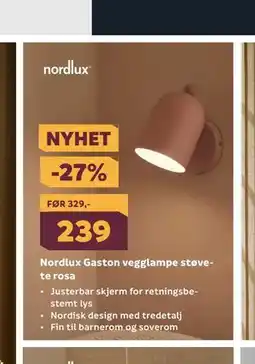 Megaflis Nordlux Gaston vegglampe støvete rosa tilbud