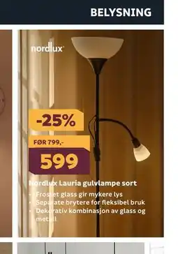 Megaflis Nordlux Lauria gulvlampe sort tilbud