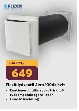 Megaflis Flexit lydventil Aero 100db hvit tilbud