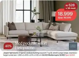 Møbelringen Jasper hjørnesofa 3-hjørne-endeavslutning, Medlemspris tilbud